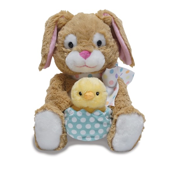 Cuddle Barn - Hip & Hop | Cute Animated Brown Easter Bunny Stuffed Animal Plush Toy Holding Chick in Egg Sings and Bops to Peter Cottontail