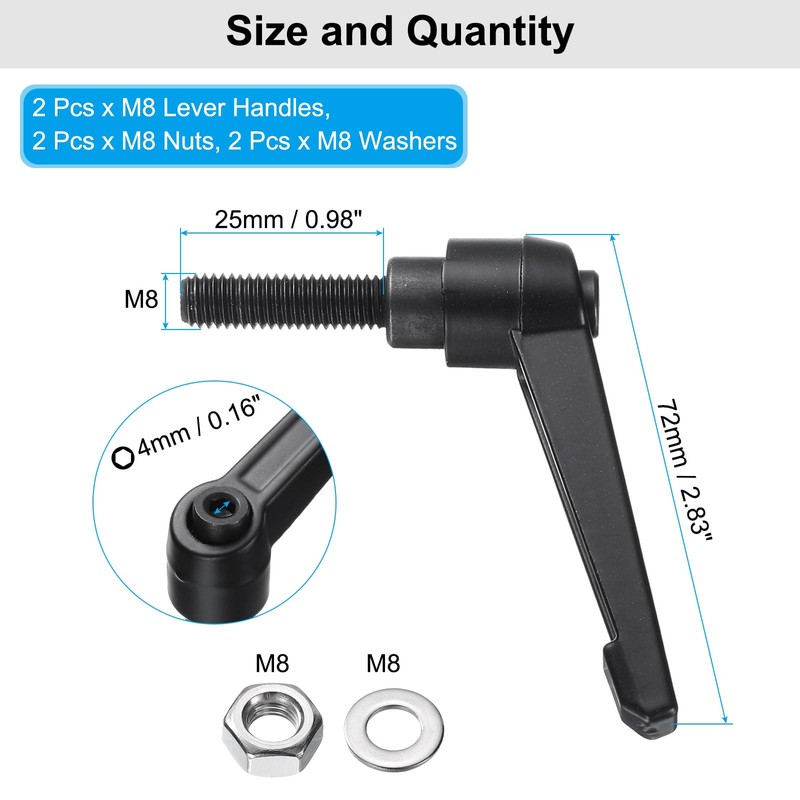 sourcing map 2pcs Lever Adjustable Handles M8 x 25mm Metric