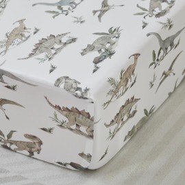 Brandream Stretch Ultra Soft Jersey Knit Baby Boys Crib Bedding Set, 6 Pieces, Pretty Ancient Dinosaurs Classic Pattern Nursery Toddler Crib Bed Quilt Sheet Skirt Window Valance Set,Green