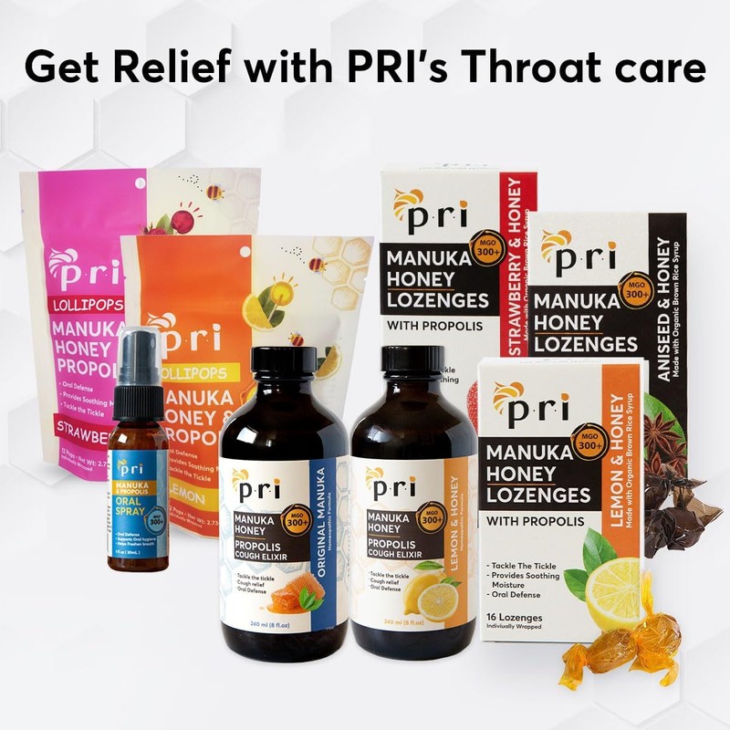 P.R.I Manuka Honey and Propolis Lozenges, Soothing for Cough and