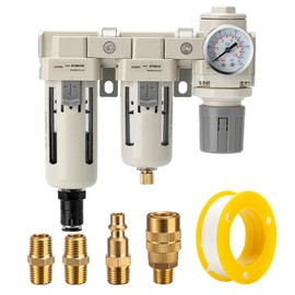 LNCHKA Air Filter Dryer 3/8 NPT Auto Drain+Semi-Auto Drain-Double Air Filters,Air Pressure Regulator,Air Compressor Water Separator(0-150PSI)