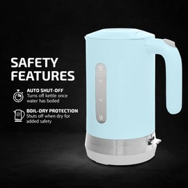 OVENTE 1.8L Electric Kettle, 1500W Fast Boiling Heater for Coffee or Tea, BPA Free, Easy to Fill Lid, Water Level Window, Auto Shut-Off, Boil-Dry Protection and Removable Filter, Blue KP413LBL