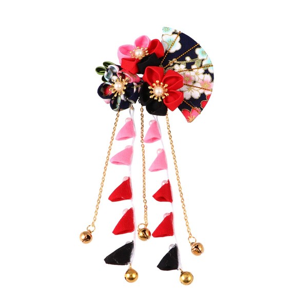 Minkissy Japanese Hair Pin Long Tassel Hair Clip Classic Flower Hair Stick Barrette for Kimono Hanfu Yukata Hair Accessories Black