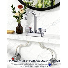 Sepaitek Leak-Free Commercial Kitchen Sink Faucet 4 inch Center 2 Hole, Commercial Hand Wash Sink Faucet 12" Spread Spout Deck Mount, Laundry Tub Utility Sink Bar, Brass