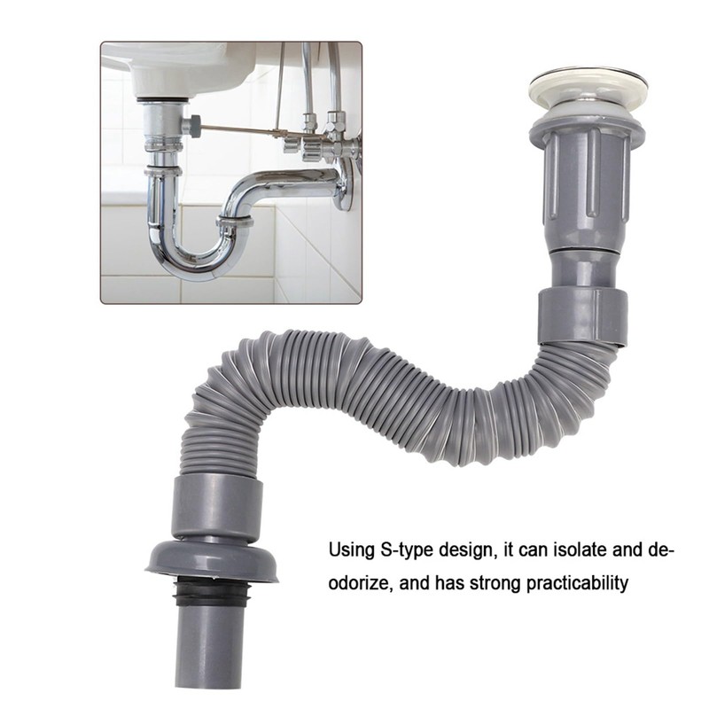 HAOHIZE Flexible Universal Sink Drain Pipe, S-Type, Grey, Plastic +