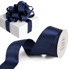 HUIHUANG Navy Blue Satin Wired Ribbon 1-1/2 inch Navy Double-Faced Satin Wire Edge Ribbon for Bows, Gift Wrapping, Wreaths, Christmas Tree Decor, Garland, DIY Crafts-Continous 10 Yards