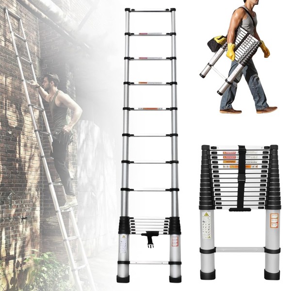 Qimu Aluminum Telescoping Ladder 14.5FT Portable Extension Ladder Multi-Purpose Lightweight