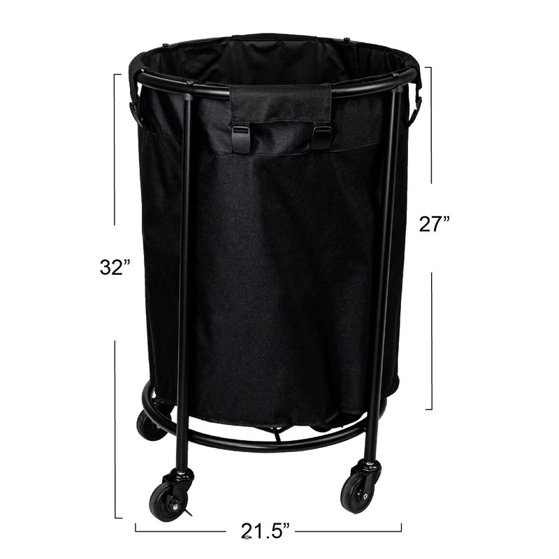 Household Essentials Round Laundry Hamper, Metal Frame with Wheels, Heavy