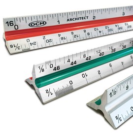OCM 1 Triangular Architect Scale Ruler (Professional Grade Solid Aluminum) Color Coded 12 Inch Architectural Scale (Imperial Measurements) - Ideal for Architects, Engineers, Draftsman and Students