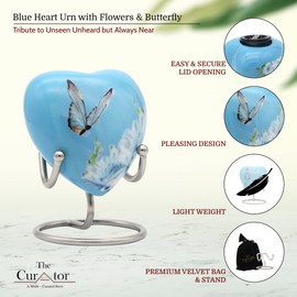 Small Heart Urns for Human Ashes - Butterfly Mini Keepsake Urn for Ashes - Urnes Funéraires Adultes - Urns for Adult Men, Women - Cremation Urn for Loved ones Memory - Premium Stand Included