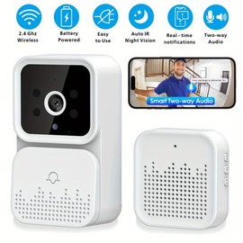 Ziyan Video Doorbell Camera, Wireless Intelligent Video Doorbell 2.4GWiFi, 2-Channel Audio, Night Vision, SD Card/Cloud Storage, Home Security, Surveillance Camera