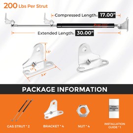 PAMAGOO 30 inch 200 lbs Gas Strut 890 N Per Prop 30" Gas Spring Shock with L-Type Mounts for Heavy Duty Bed Box Lid Window Basement Floor Door(Fit 160-220 lbs Weights) Qty 2