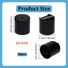 OLYCRAFT 50Pcs Black Plastic Disc Top Caps 22/410 Replacement Press Disk Caps for Bottle 22mm Inner Diameter Column Thread Cap for Plastic Bottles Cosmetic Bottles Refillable Bottle