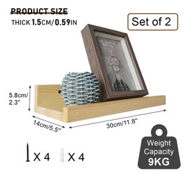 Z metnal Solid Wood Floating Shelves Set of 2, Rustic Wall Shelves ledge For Picture Frames And Figures, Cat Wall Shelves, Natural Wood Floating Shelf, Corner Shelf, Wall Mounted, 30x14cm