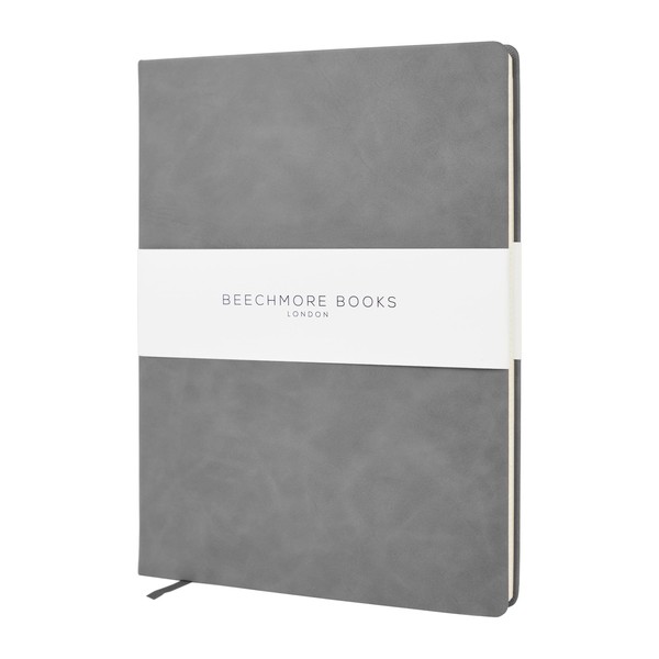 BEECHMORE BOOKS Ruled Notebook - British A4 Journal XL 8.5" x 11.5" Hardcover Vegan Leather, Thick 120gsm Cream Lined Paper | Gift Box | Graphite Grey