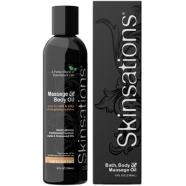 Skinsations - Unscented Massage Oil for Massage Therapy - 8oz | Fragrance-Free Body Oil for Sensitive Skin & Aromatherapy | Sweet Almond, Jojoba, Coconut & Grapeseed Oils