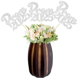 Gyufise 12Pcs Prom 2025 Centerpiece Sticks Prom Night Party 2025 Graduation Table Flower Sticks Class of 2025 Floral Decorations for 2025 Graduation Prom Party Supplies Silver