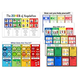 6 Zones of Regulation Poster, Feelings Posters, Feelings Chart For Kids, Emotions Poster, Calm Down Corner Poster, Autism Sensory Products, Set of 6 Unframe 12x18inch(30x45cm)