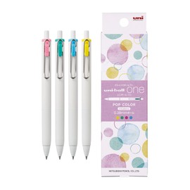 Mitsubishi Pencil H.UMNS38PP4C Uniball One Gel Ballpoint Pen, 0.38, Limited 4 Assorted Colors, Pop Color