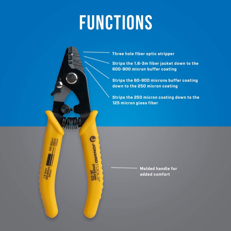 Jonard Tools JIC-375 Three Hole Fiber Optic Stripper – Strips