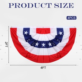 Avxdbr 4Pcs American Pleated Fan Flag 2 x 4 FT 4th of July Decorations Red White and Blue American Flag Bunting Patriotic Decorations for Outdoor Yard Party (4, 4th of July)