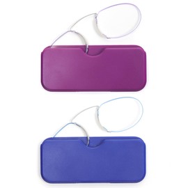 DXYXYO Mini Armless Reading Glasses for Women Men, 2 Pack Thin Legless Nose Clip Readers Compact with Small Portable Case, 1.5 Purple and Blue
