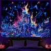 Heopapin Blacklight Skull Tapestry Psychedelic Skeleton Gothic Tapestry UV Reactive