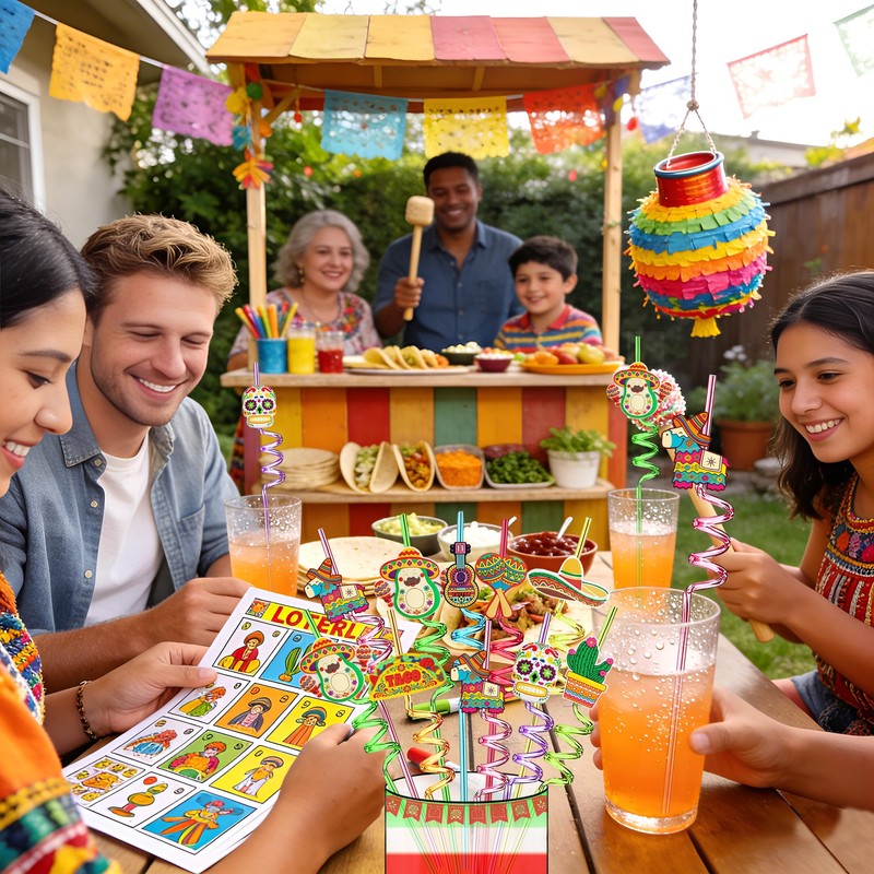 24 Reusable Silly Crazy Straws for Mexican Cinco De Mayo