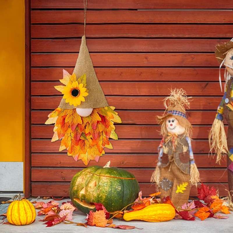 Autumn Wreaths for Front Door, Autumn Door Wreath Gnome Decorations