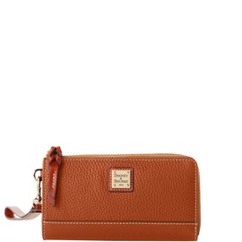 Dooney & Bourke Women's Folded Zip Wristlet in Pebble Grain Leather, with Detachable Wrist Strap, Caramel