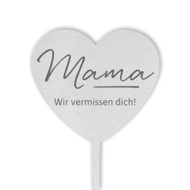 Dolorino Grave Stake Heart "Wir vermissen Dich", Grave Decoration, in Love for a Beloved One, a Weatherproof Reminder Made of Stainless Steel, 28 cm (Mum)
