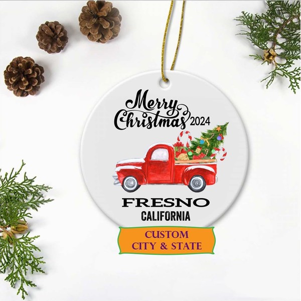 New Home Ornaments 2024 with Custom Name City State Fresno