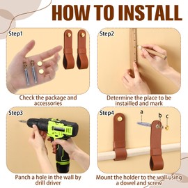 CroBlissful 6 Pcs Leather Curtain Rod Holders PU Leather Curtain Rod Bracket Mounted Loop Straps with Screws and Plastic Wall Plugs, Boho Pole Hanger Hook for Towel Oar Home Wall Display Decor