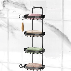 MASADI 4 Tier Soap Dish Holder, Soap Bar Holder with Hooks, Shampoo Bar Caddy for Shower Wall, Razor Holder for Shower, Bar Soap Container 304 Stainless Steel, Bathroom(Black)