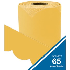 Carson Dellosa 65Ft of Goldenrod Yellow Green Bulletin Board Borders, 1 Roll of Mango Scalloped Trim for Rolling Whiteboard, Cork and Posterboard, Party, Office Decorations, and Classroom Decor