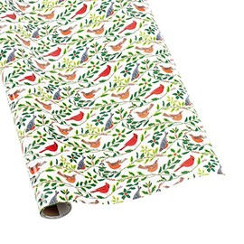 Caspari Songbirds And Holly White Gift Wrapping Paper - 30 in. x 8 ft. Roll