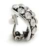 23mm Tall/C-Shape Clear Crystal Clip On Earrings In Silver Tone
