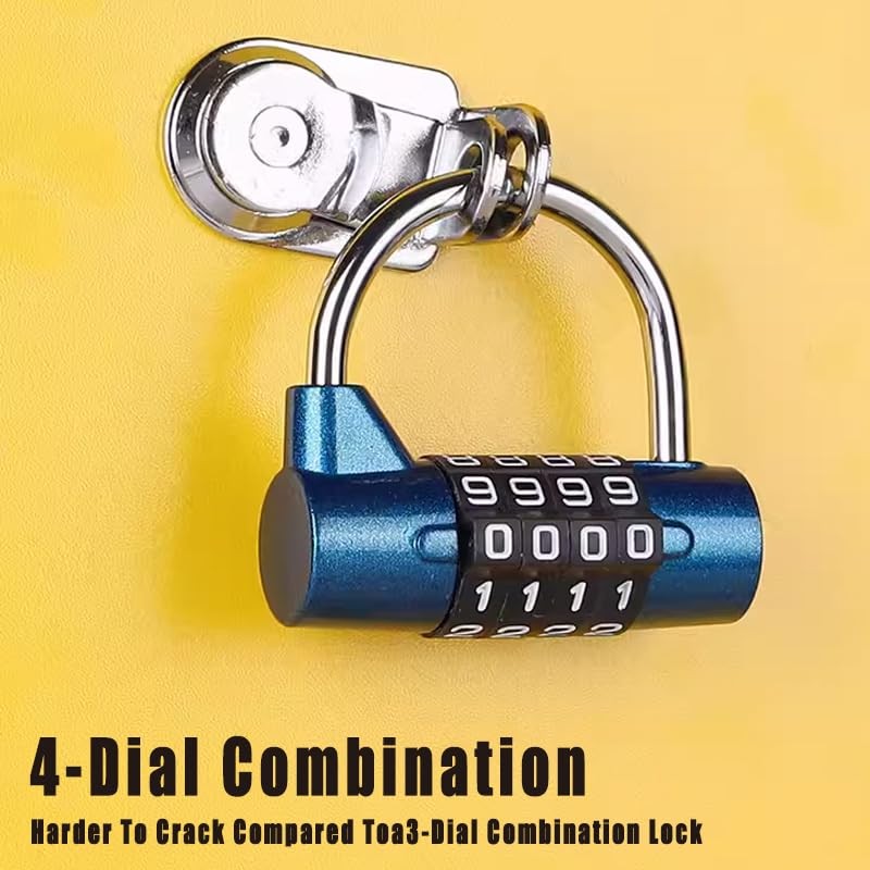 Robust 4-Digit Combination Padlock - Wide Shackle Safety Lock -