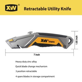 XW Utility Knife Set, Heavy Duty Zinc Alloy Retractable Box Cutter and Folding Utility Knife with Blade Storage Design, Total 18 PCS Blades Included, 2-Pack
