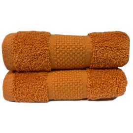 Sue Rossi Guest Towels 30 x 50cm Set Of 2, Organic Turkish Combed Cotton, 600gsm Thick, Soft & Absorbent Bathroom Or Kitchen Small Hand Towel, Face Cloth (Orange, 2)