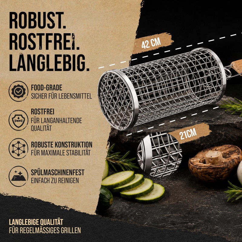 FLAME FOX Rolling Grill Basket Stainless Steel 1 Piece -
