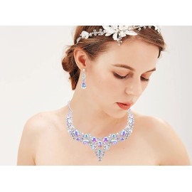 BiBeary Women's Wedding Jewellery Set Bridal Miraculous Necklace Earrings Drop Crystal, Crystal