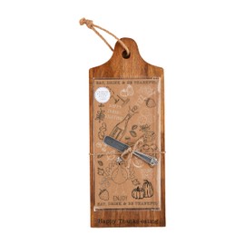 Mud Pie Thanksgiving Cheese Board Set, board 17 1/2" x 7" | paper 12 1/2" x 6" | spreader 5 1/2",Brown