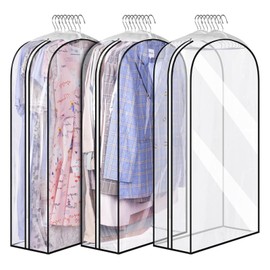 Auch 3Pcs Gusseted All Clear Garment Bags for Hanging Clothes, 40" Suit Bags for Closet Storage, Plastic Dustproof Suit Cover, Clothes Protectors Bag for Coats, Jackets, Shirts (3Pcs Garment Bags)
