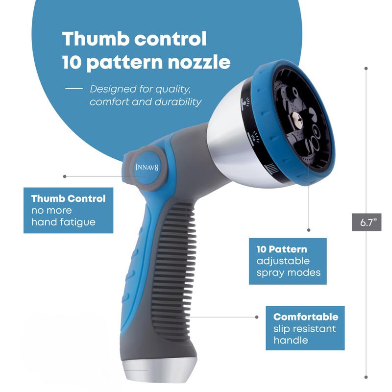 INNAV8 Garden Hose Nozzle Heavy Duty - Features 10 Spray