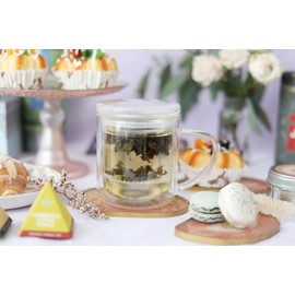 Teabloom Heatproof and Insulated Borosilicate Glass Tea Cup with Infuser for Whole-Leaf Loose Tea – Tea Purist's Choice – Wellbeing Double-Walled Infusion Mug with Lid (8 oz)