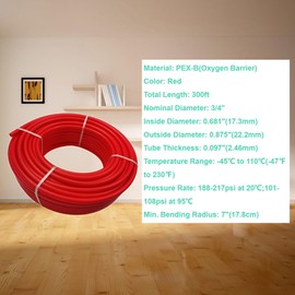BANFLUXION 300Ft PEX Tubing 3/4" Oxygen Barrier EVOH PEX-B Floor Heating Pipe for Plumbing and Hydronic Systems Red