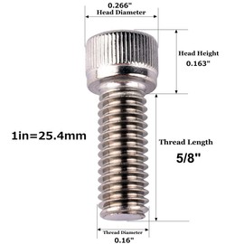 VAMUOEFL #8-32 x 5/8" Socket Head Screw Bolt (1/4" to 2" Available), Allen Hex Drive, 304 Stainless Steel 18-8, Machine Coarse Thread UNC, Quantity 30Pcs