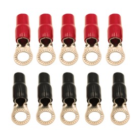 RonDexy Copper Ring Terminals with Terminal Boots (10-Pack) | Electrical Wire Connectors (10 Pack - 5 Positive/5 Negative) 4 Gauge AWG Tinned Pure Copper Electrical Connectors M10