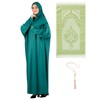Prien Women Prayer Dress With Hijab Tasbih Muslim Set Islamic Clothes Abaya Jilbab Dubai Kaftan For Eid Ramadan (Green)